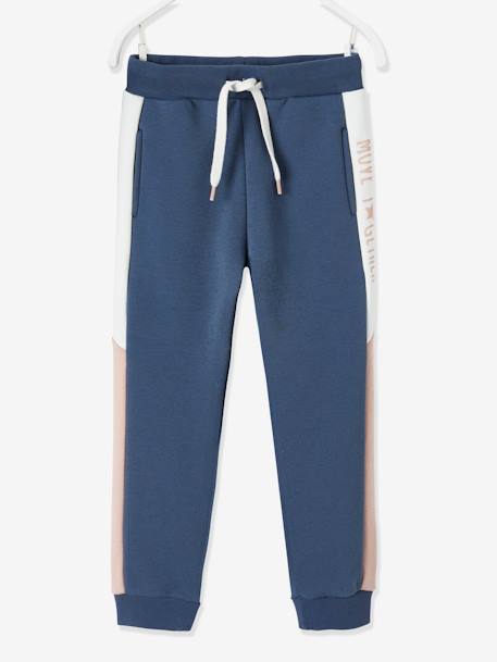 Pantalon jogging fille avec bandes côtés bleu grisé+gris+gris chiné 5 - vertbaudet enfant 