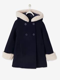 Fille-Manteau, veste-Manteau, parka, blouson-Manteau à capuche en drap de laine fille garnissage en polyester recyclé