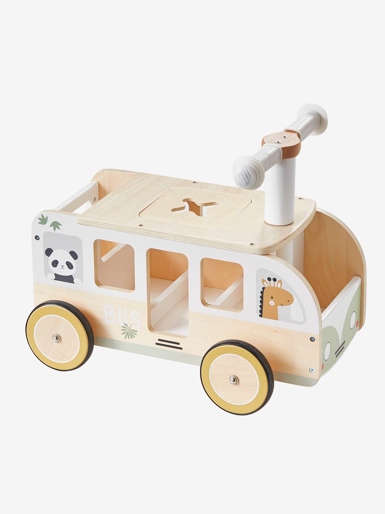Porteur bus à doudous HANOÏ en bois FSC® blanc moyen uni avec decor (Vertbaudet) - Image 1