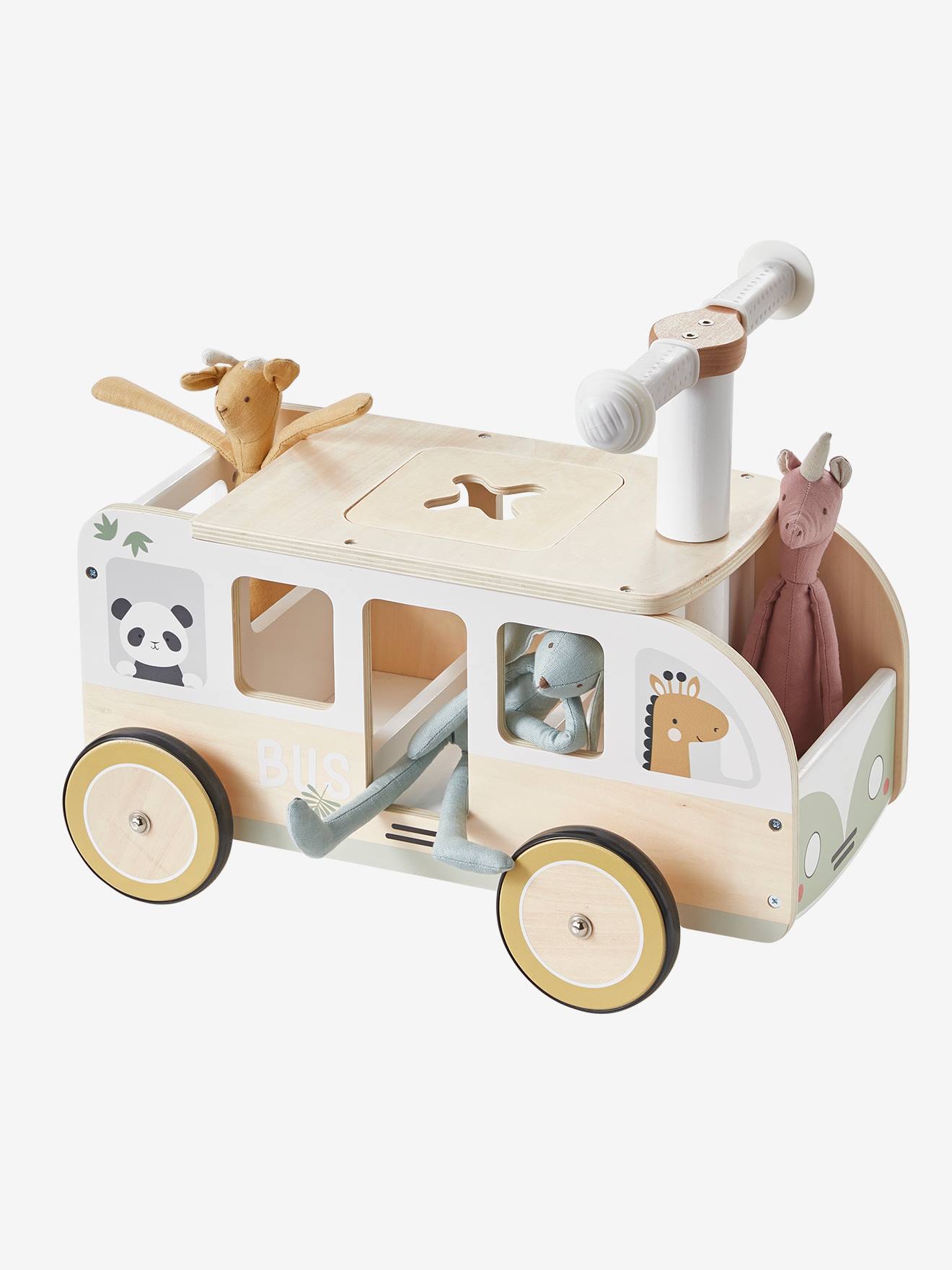 Porteur bus à doudous HANOÏ en bois FSC® blanc moyen uni avec decor (Vertbaudet) - Image 2