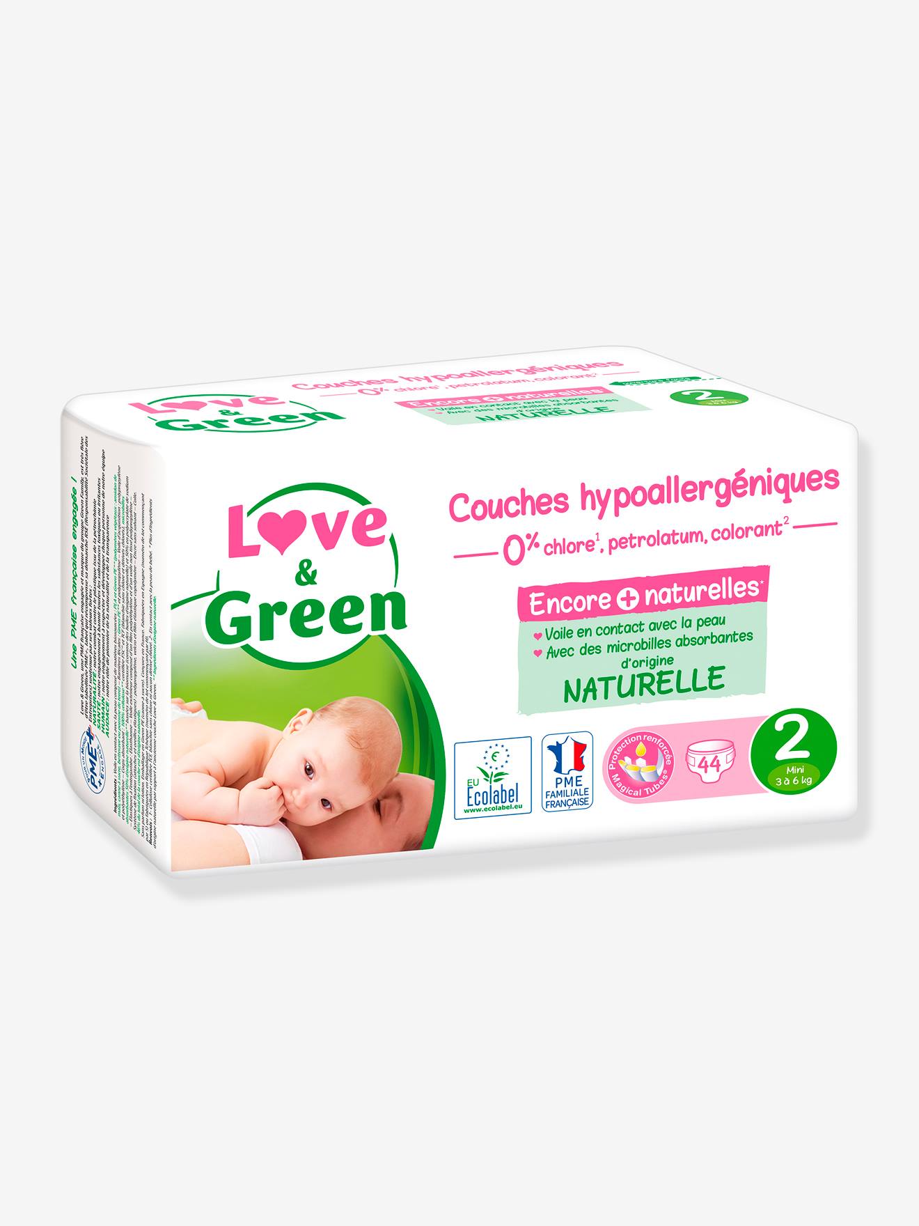 Couches hypoallergéniques T2 x 44 LOVE & GREEN blanc - Love and Green