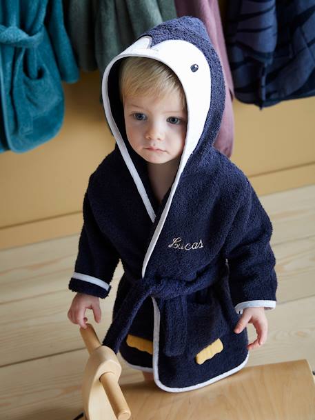 Peignoir De Bain Bebe Pingouin Oeko Tex Marine Vertbaudet