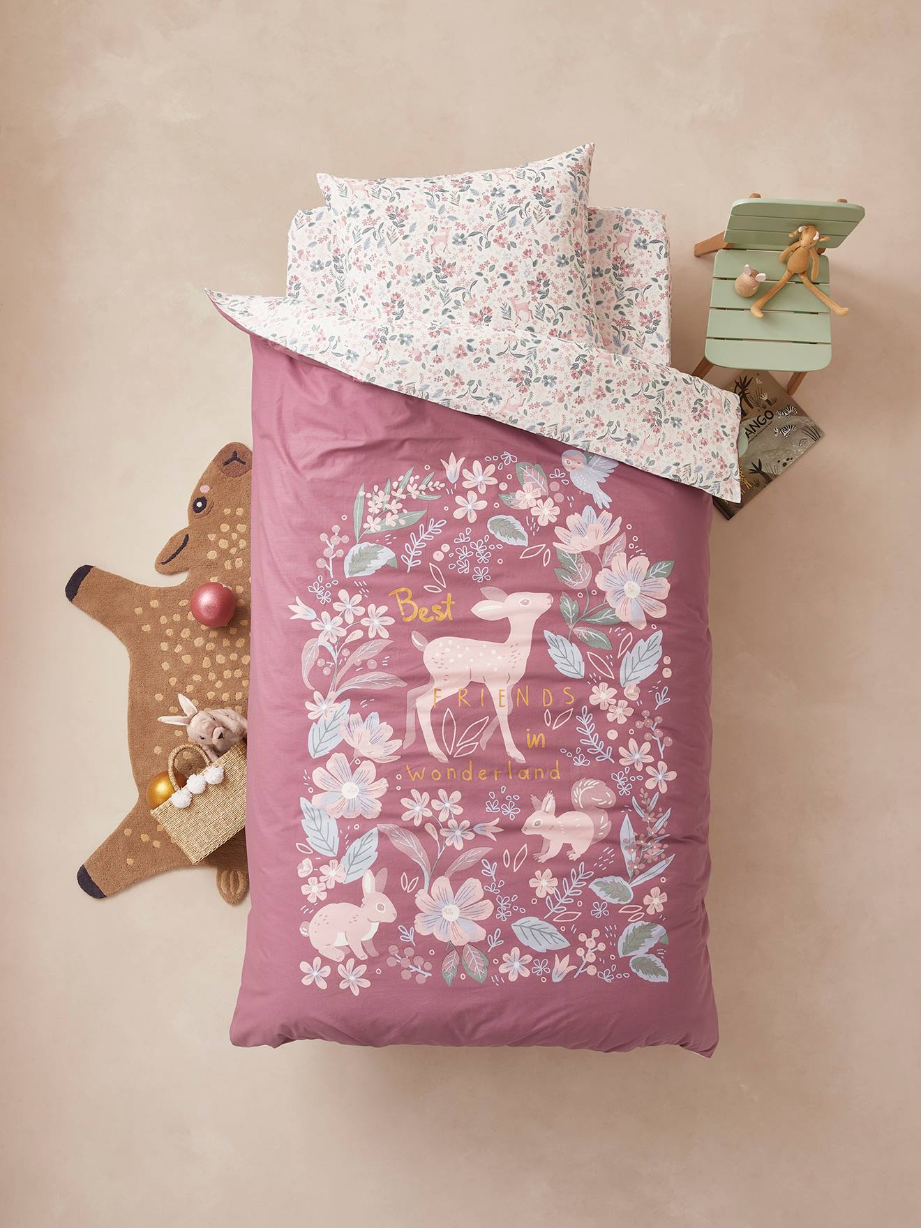 Parure housse de couette + taie d'oreiller enfant VICTORIA prune