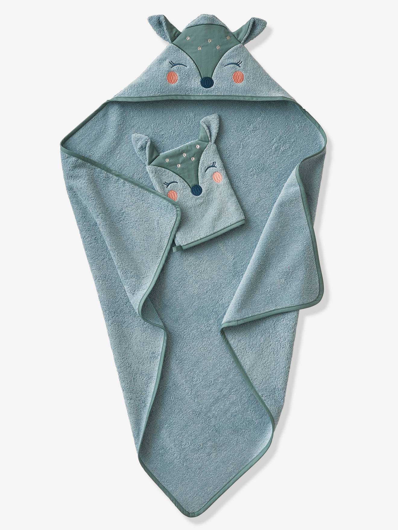Cape de bain et gant de toilette Biche vert (Vertbaudet) - Image 1