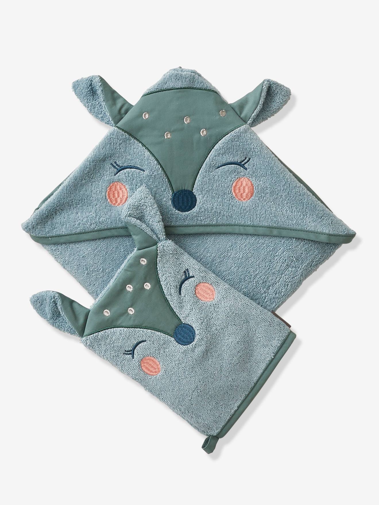 Cape de bain et gant de toilette Biche vert (Vertbaudet) - Image 2