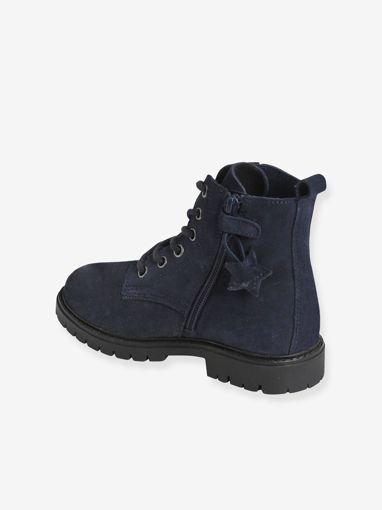 Botte Pluie Bebe Bottines Cuir Fille Lacées, Zippées Et élastiquées Bleu Marine - Vertbaudet Chaussures Bebe Filles