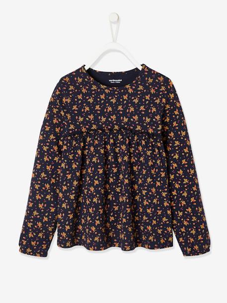 Fille-T-shirt, sous-pull-T-shirt-T-shirt blouse fille imprimé fleurs