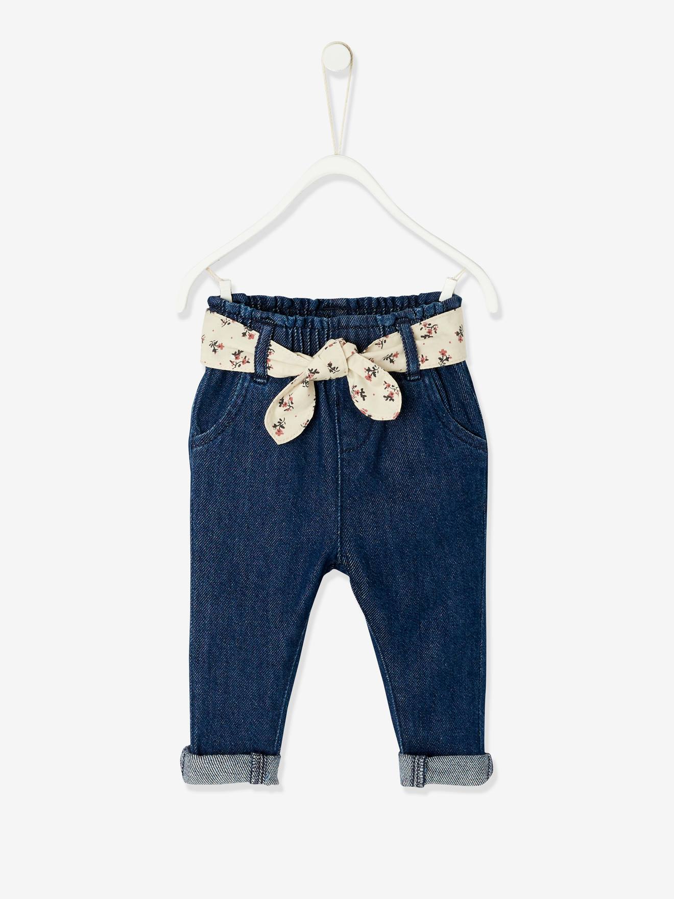 Jean avec ceinture en tissu bébé denim brut