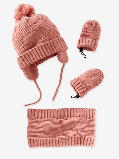 Ensemble Bonnet Snood Moufles Bebe Fille Oeko Tex Rose Vertbaudet