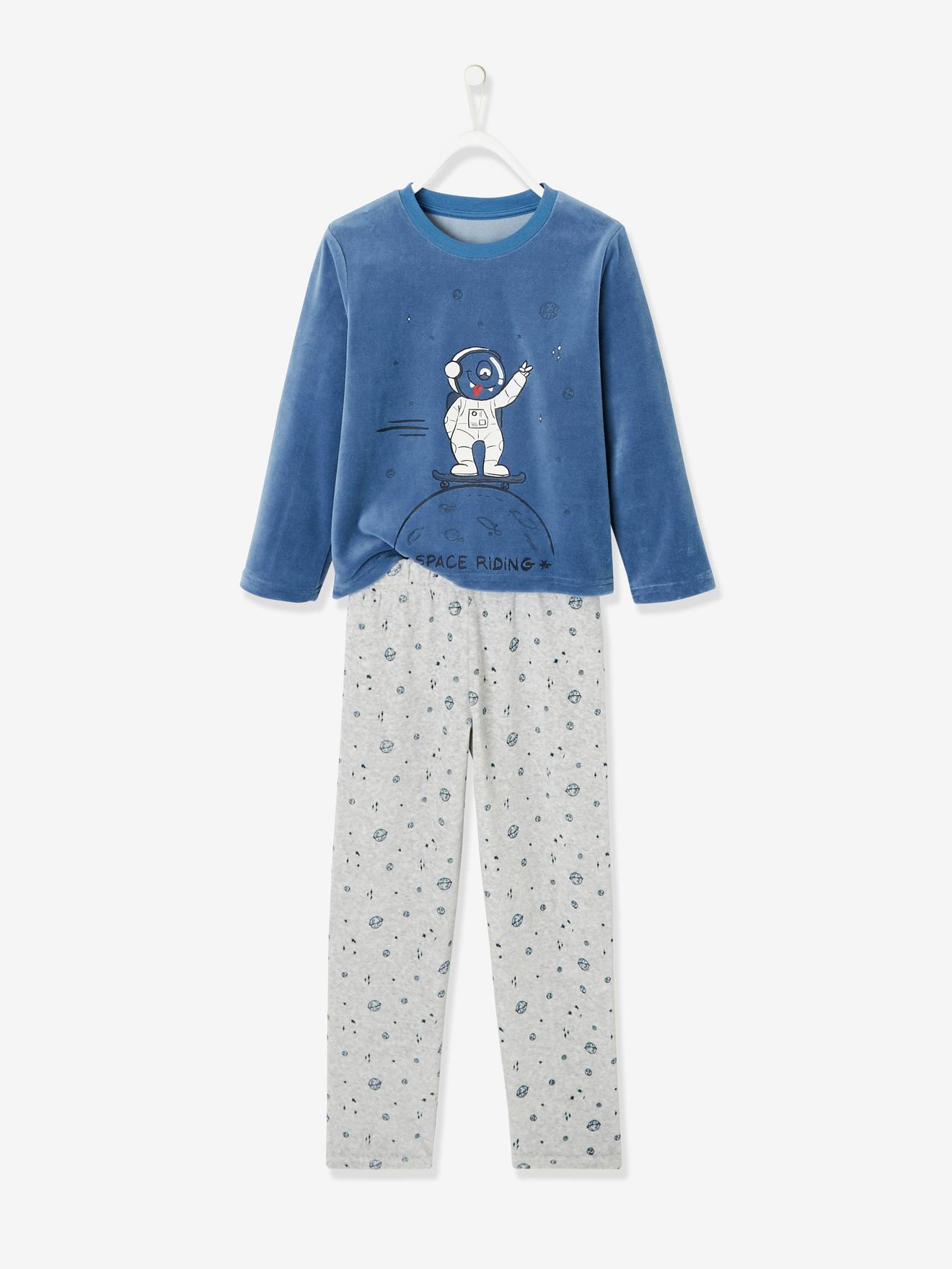Pyjama long garçon velours espace Oeko-Tex® bleu moyen - Vertbaudet