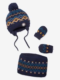 Bébé-Accessoires-Bonnet, écharpe, gants-Ensemble bonnet + snood + moufles bébé garçon