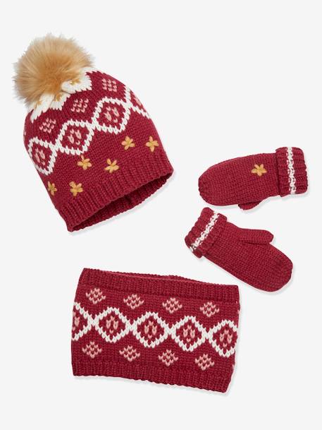 Fille-Ensemble fille bonnet + snood + gants jacquard