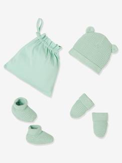Ensemble bonnet, moufles et chaussons bébé naissance et son sac assorti Oeko-Tex®  - vertbaudet enfant