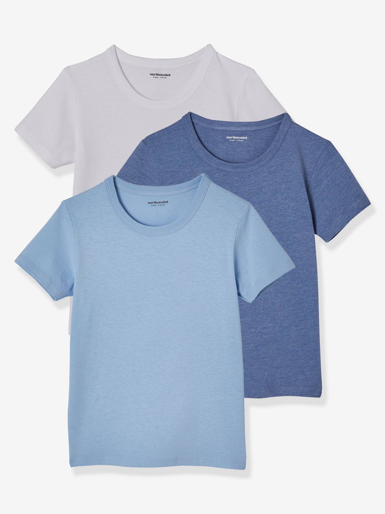 Lot de 3 T-shirts garçon manches courtes BASICS lot camaieu bleu