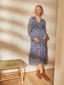 Vêtements de grossesse-Robe longue crêpe imprimé grossesse et allaitement