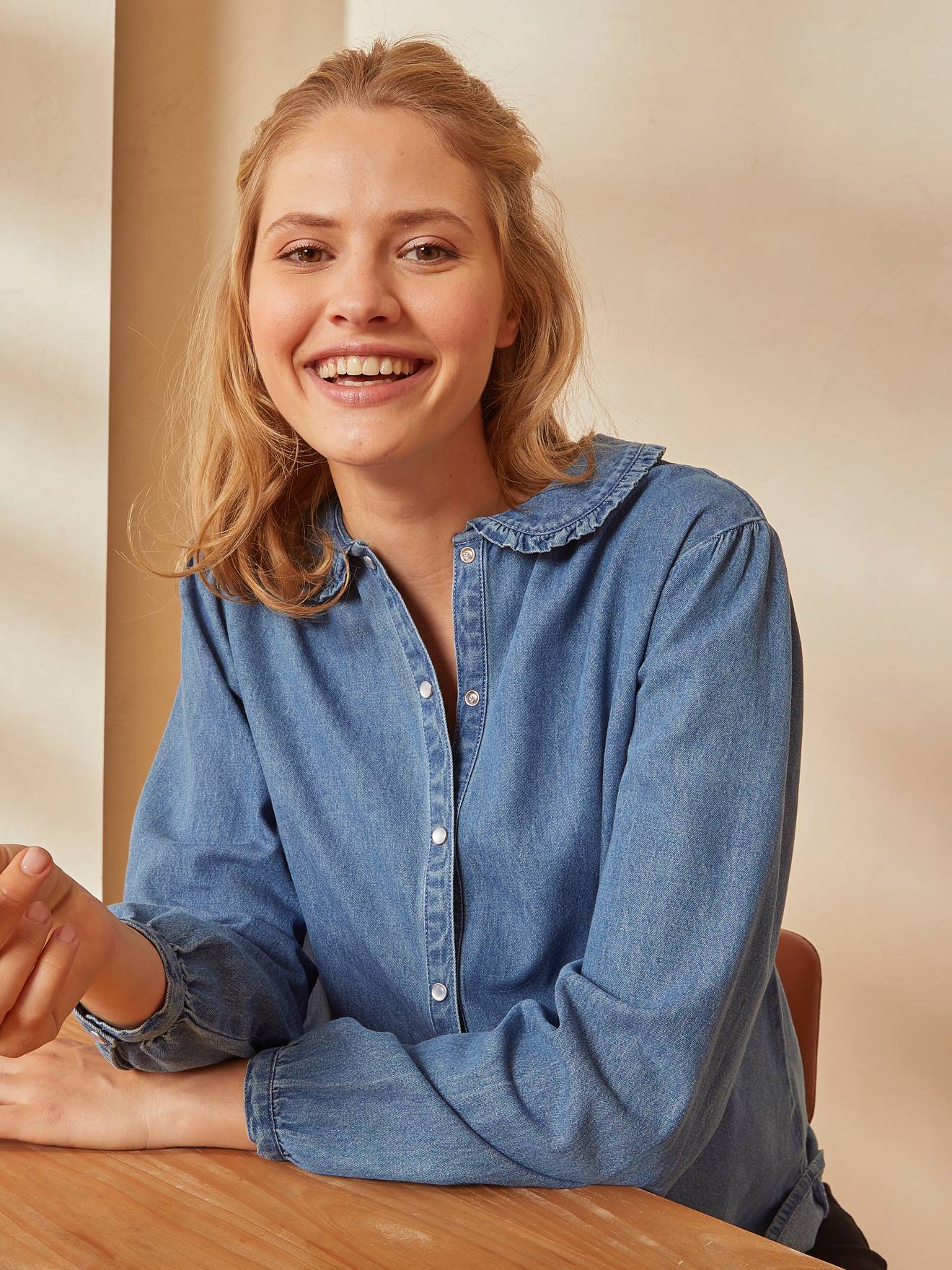 Chemise de grossesse et d'allaitement jean denim denim stone