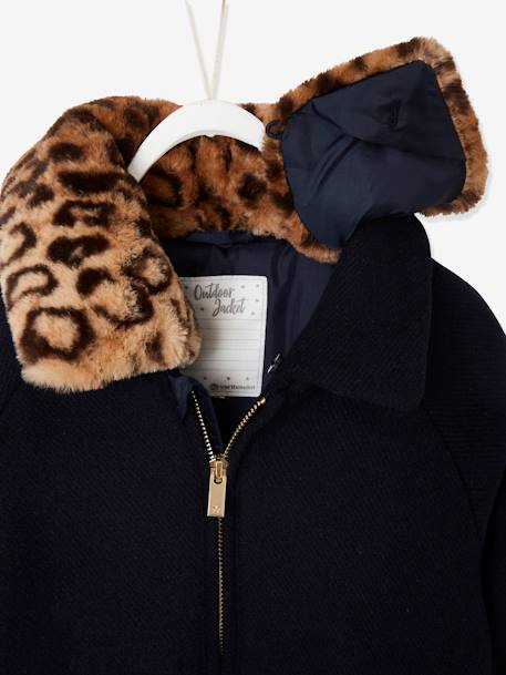 Manteau en drap de laine fille col fourrure amovible garnissage en polyester recyclé encre 4 - vertbaudet enfant 