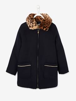 Fille-Manteau, veste-Manteau en drap de laine fille col fourrure amovible garnissage en polyester recyclé