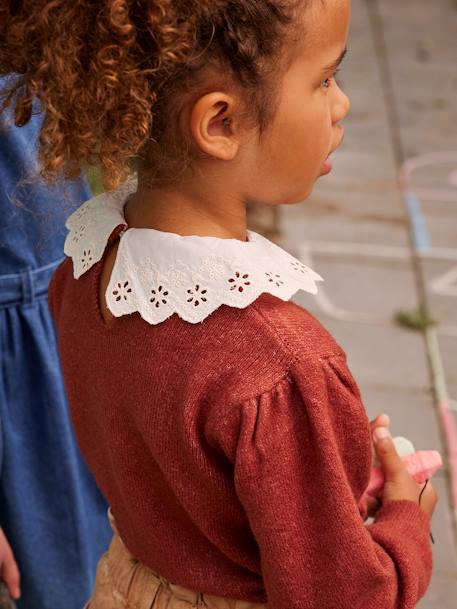 Pull fantaisie col en broderie anglaise fille cacao 8 - vertbaudet enfant 