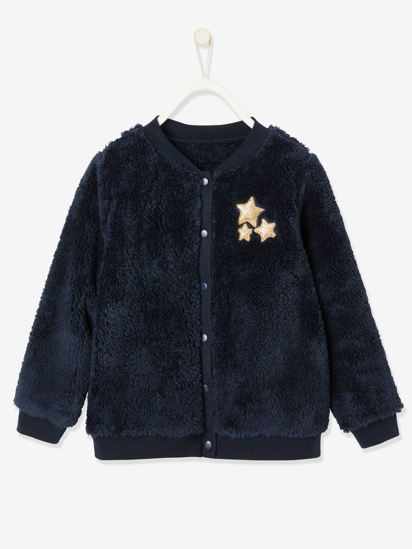 Sweat pressionné en sherpa fille avec étoiles pailletées encre