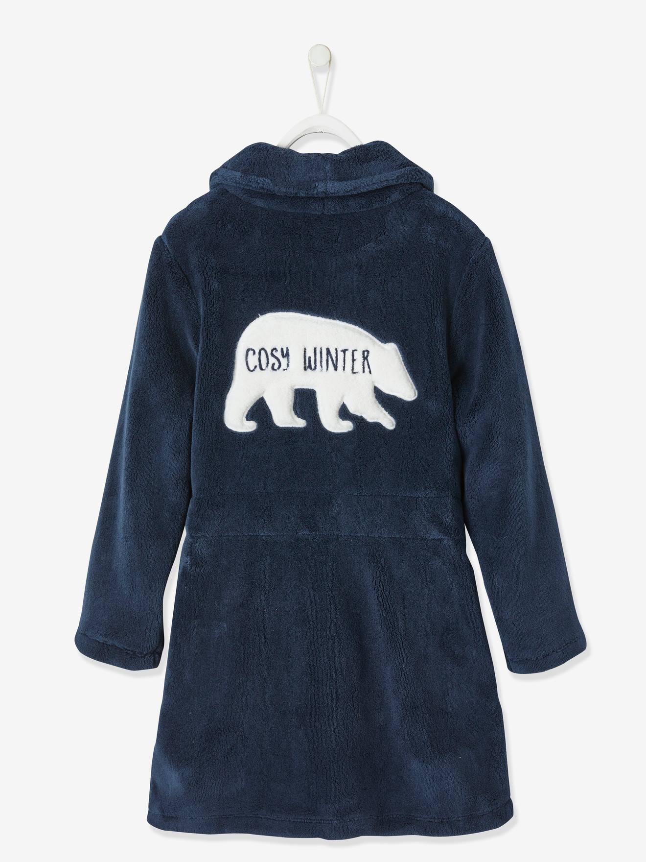 Robe de chambre en maille polaire garçon bleu fonce
