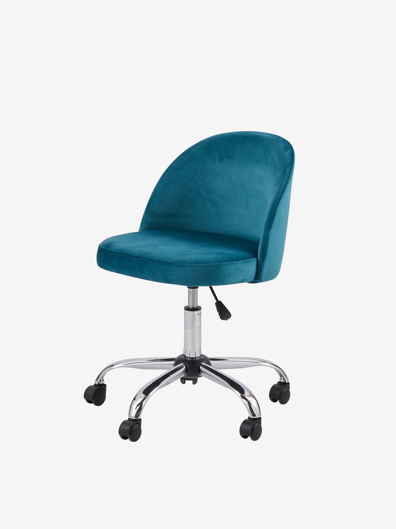 Chaise de bureau à roulettes enfant en velours bleu/vert
