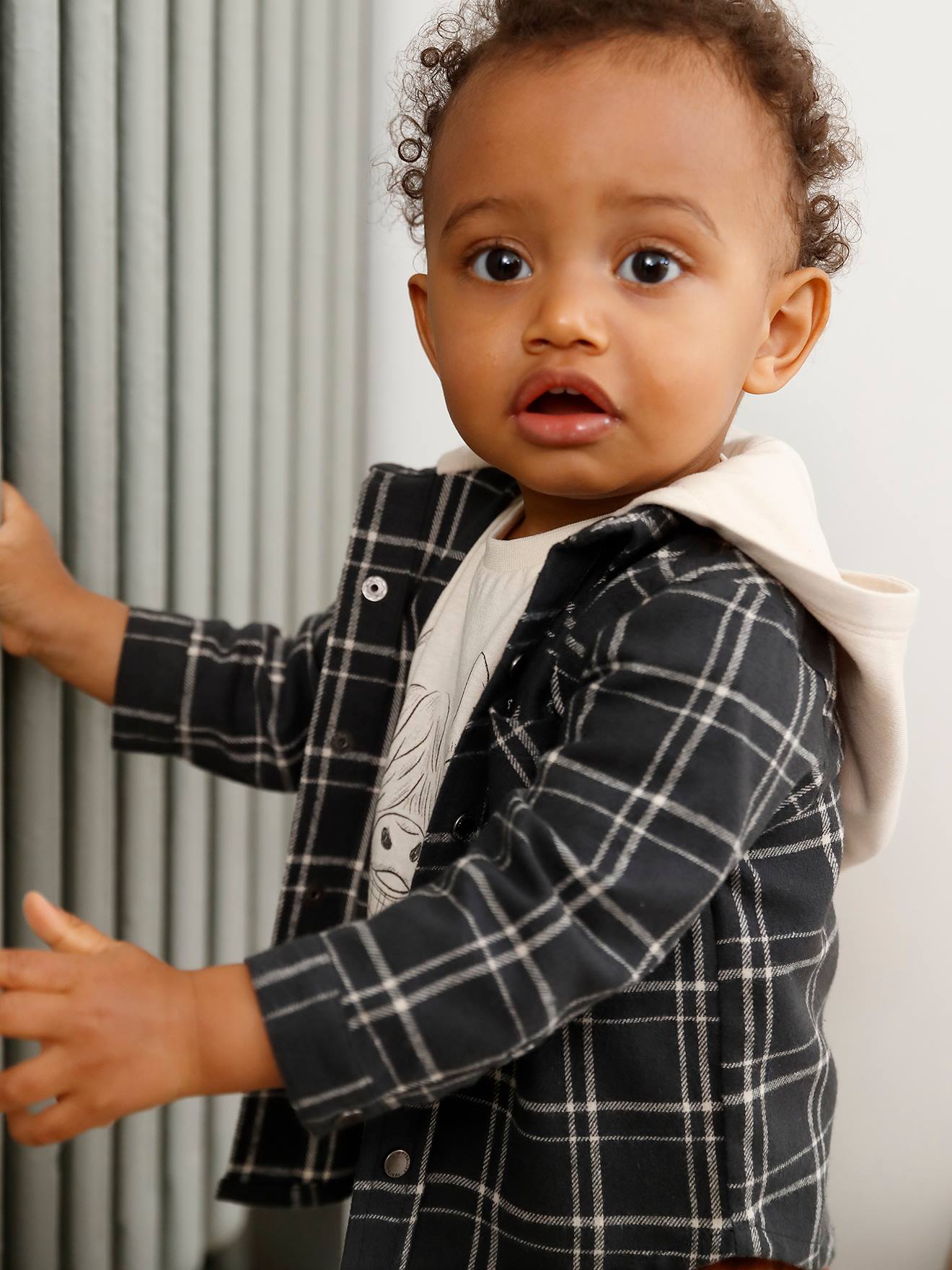Chemise à carreaux bébé garçon carreaux gris béton