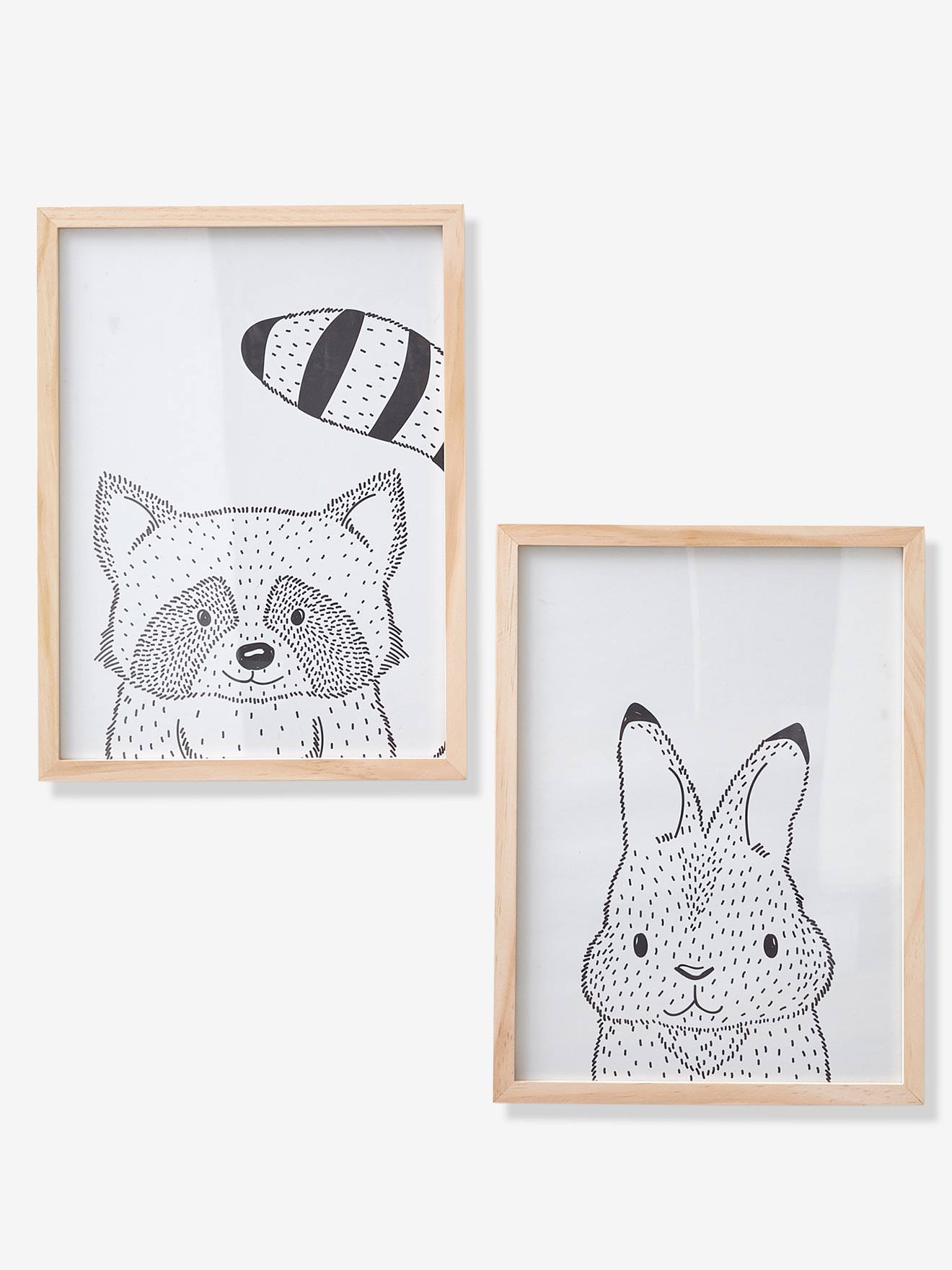 Lot de 2 cadres avec affiches animaux MINI COMPAGNIE beige