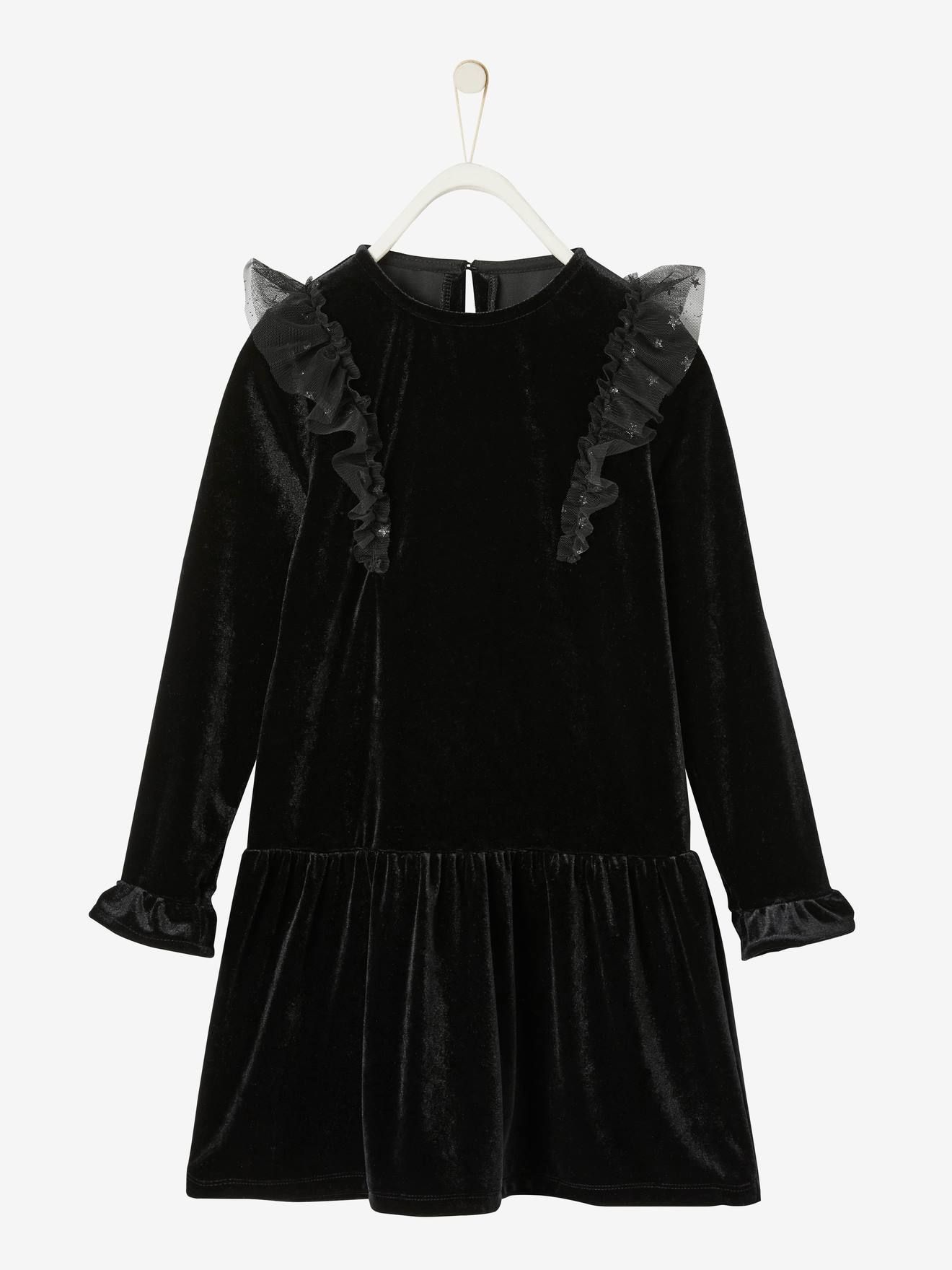 Robe de fête fille en velours lisse noir