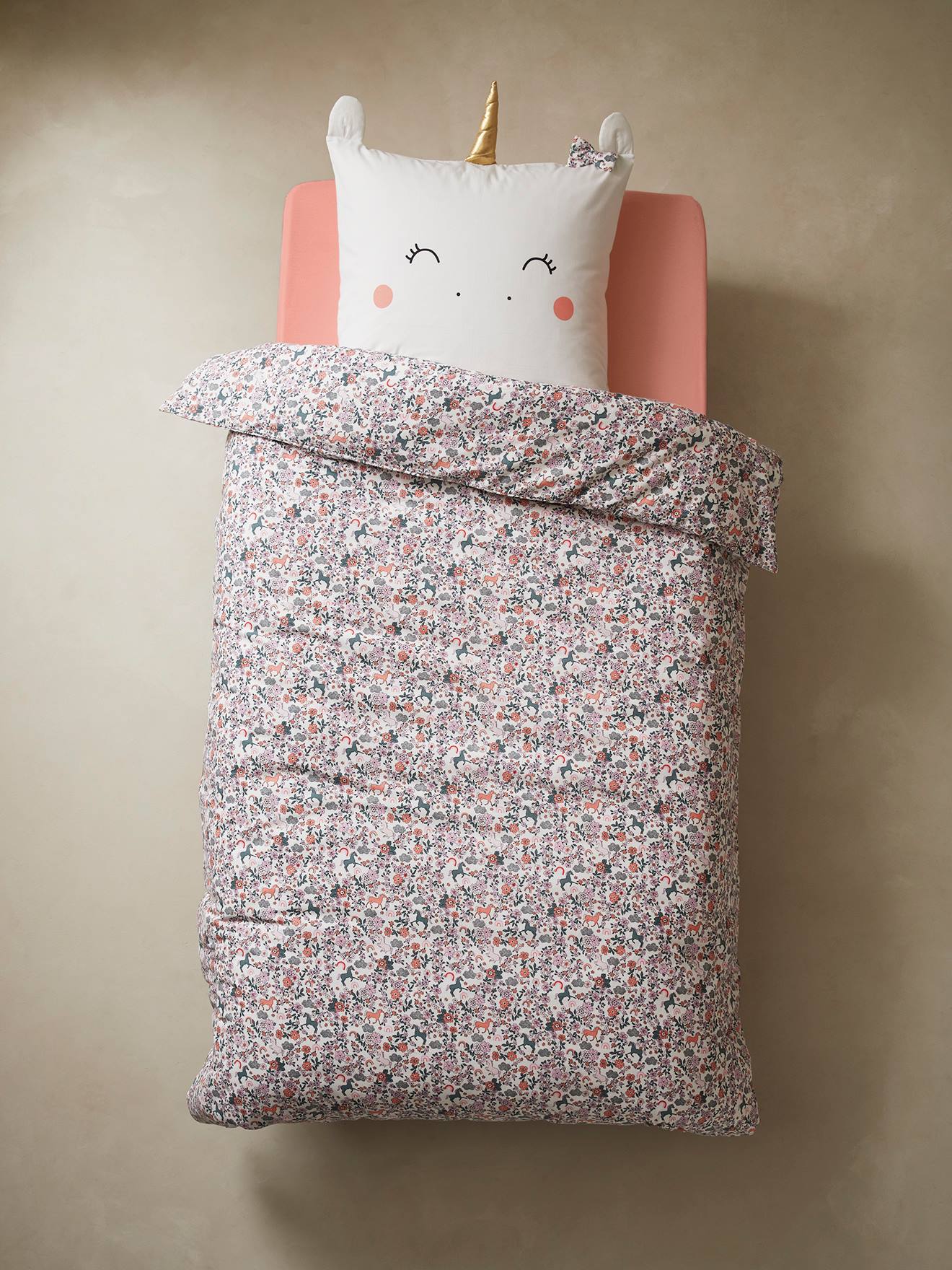 Parure  housse de couette + taie d'oreiller enfant PAYS DES LICORNES parme / multicolore