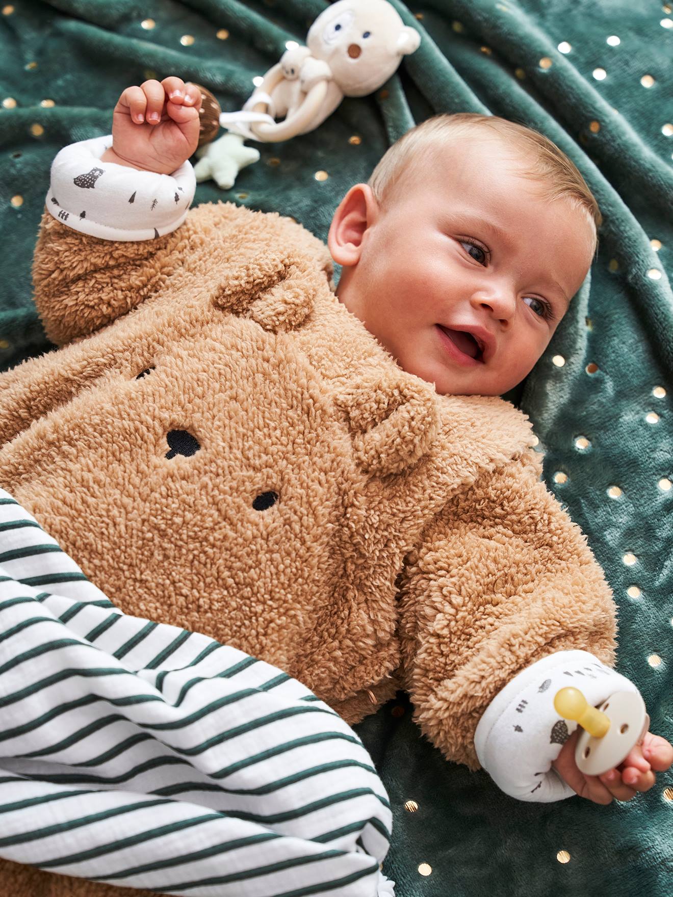 Gigoteuse manches amovibles en polaire Ours GREEN FOREST beige foncé