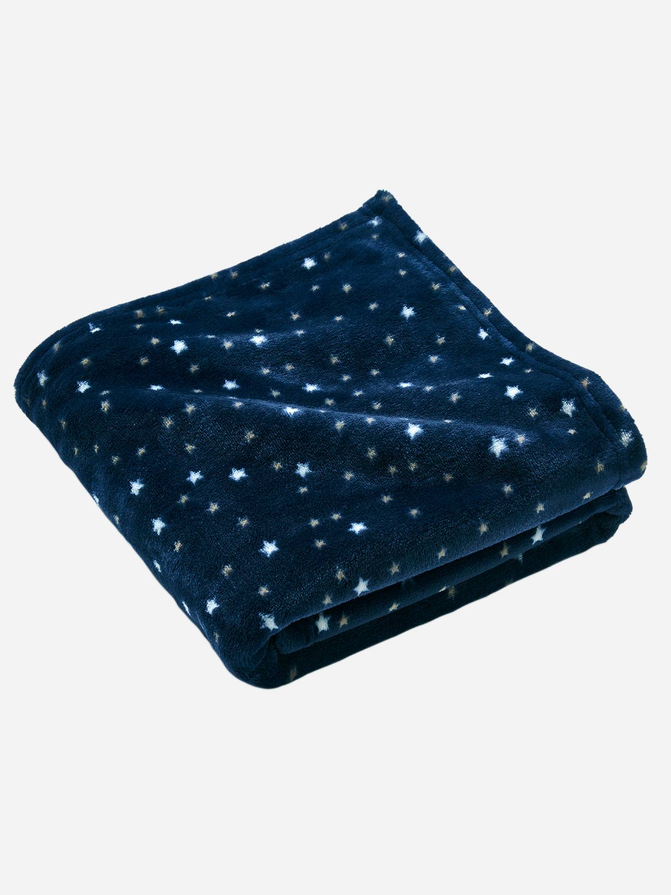 Couverture en polaire imprimée étoiles marine / étoiles