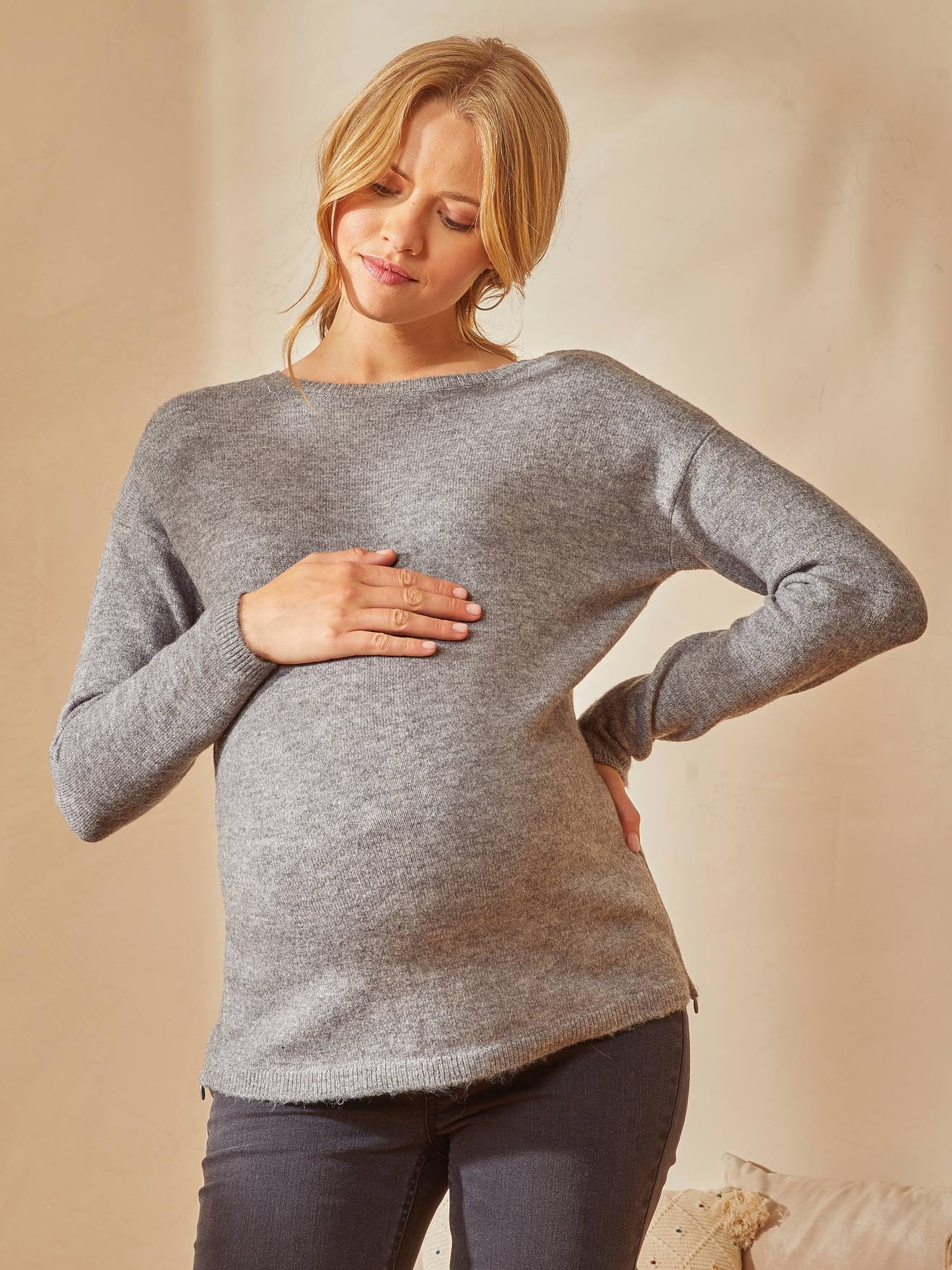Pull devant/dos grossesse et allaitement gris