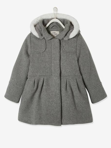 Manteau fille en drap de laine gris clair+Marine grisé 1 - vertbaudet enfant 
