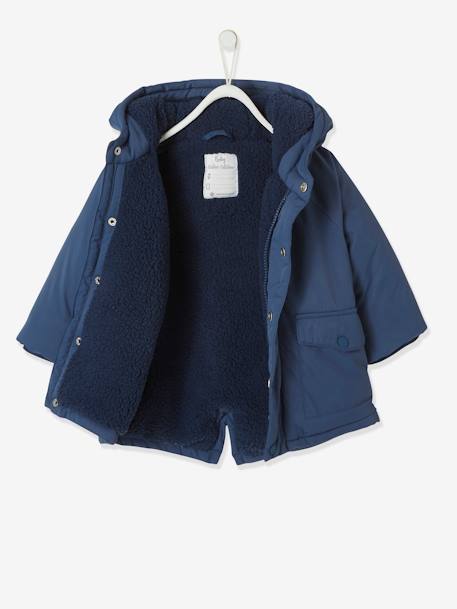 Parka doublée bébé à capuche bleu jean+cannelle 2 - vertbaudet enfant 