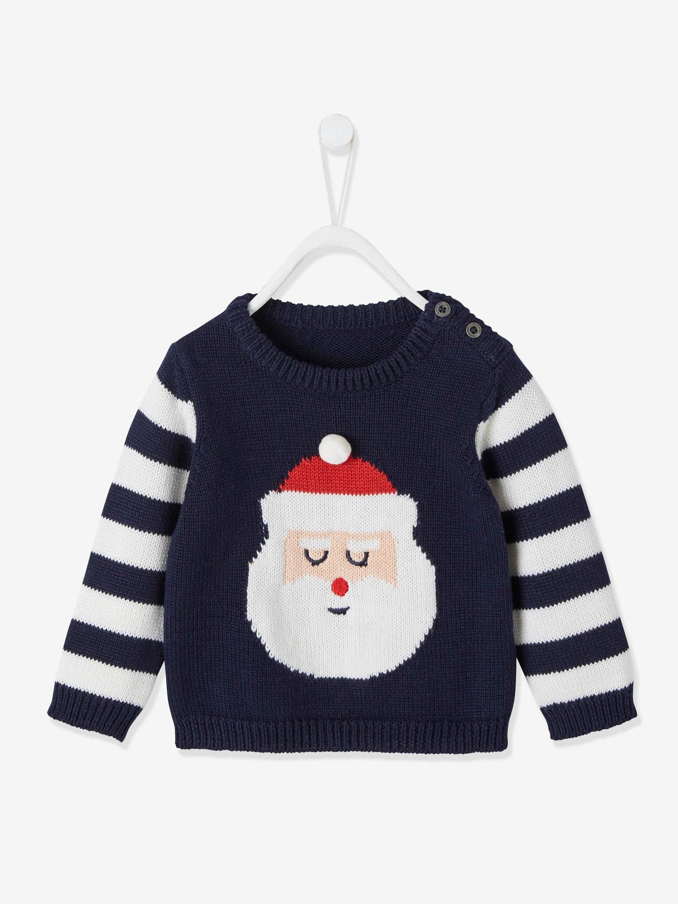Pull Père Noël bébé en tricot encre