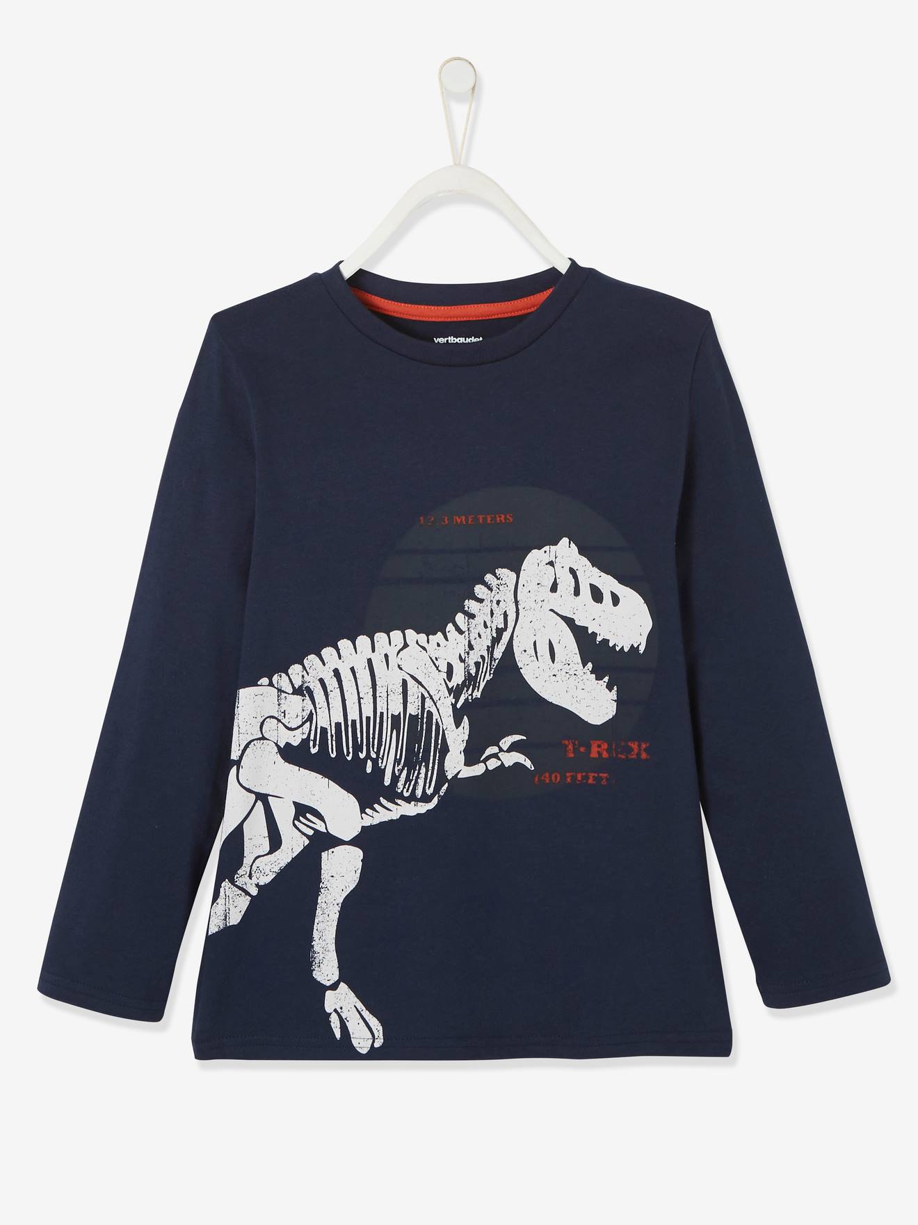 T-shirt garçon dino T-rex squelette marine