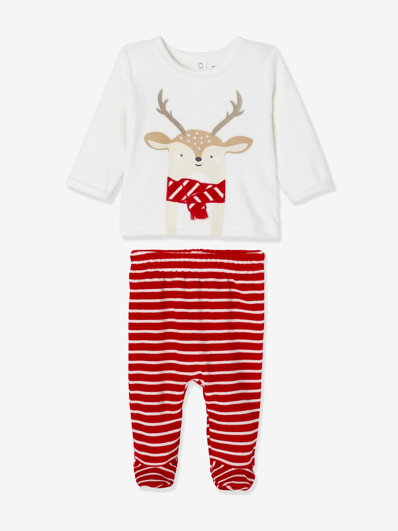 Pyjama 2 pièces en velours bébé Noël ivoire