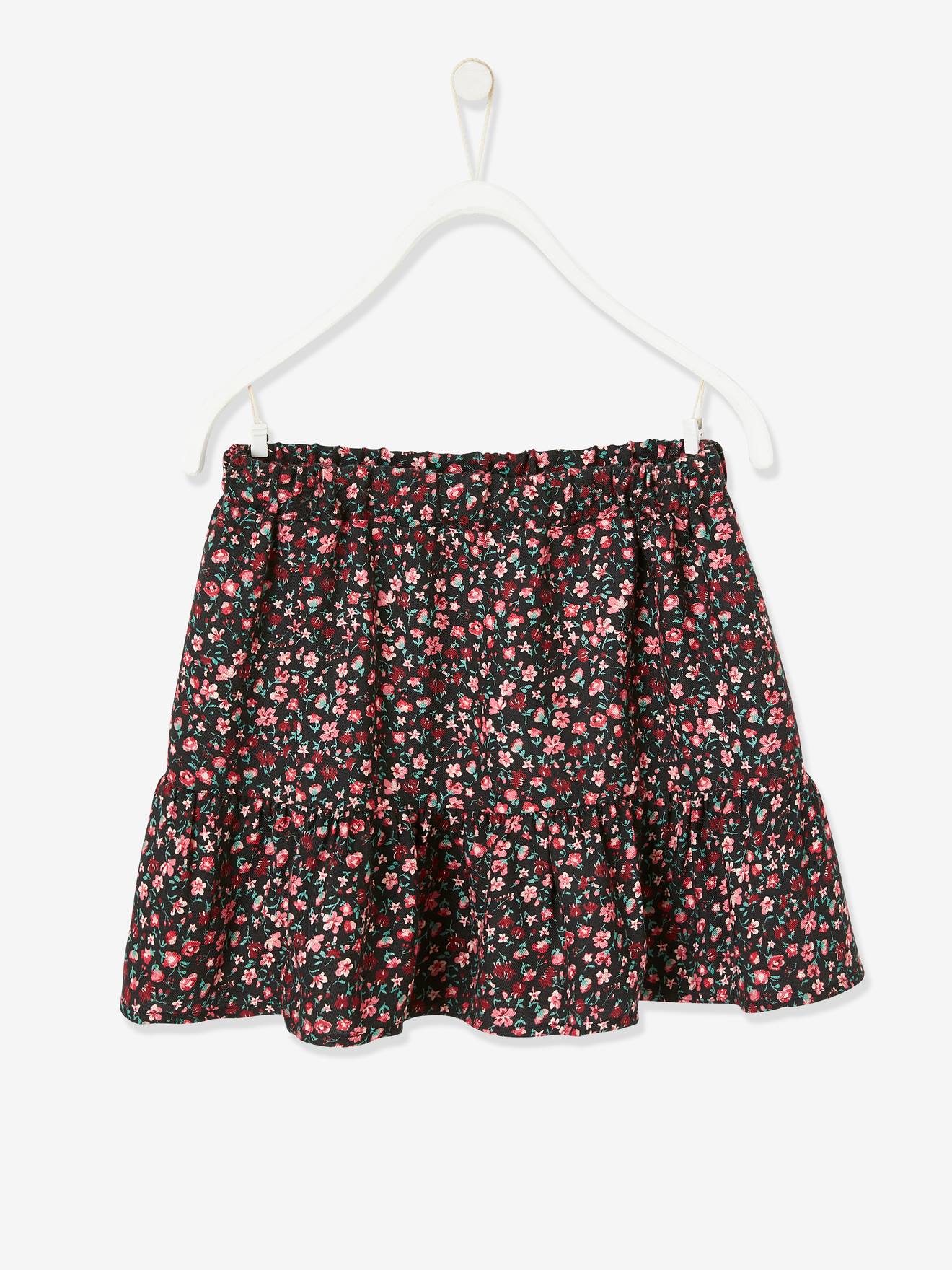 Jupe à volants imprimée fleurs fille noir imprimé