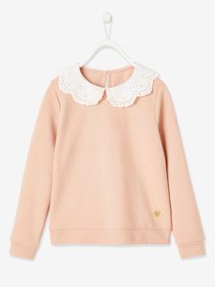 Fille-Pull, gilet, sweat-Sweat-Sweat col en broderie anglaise fille