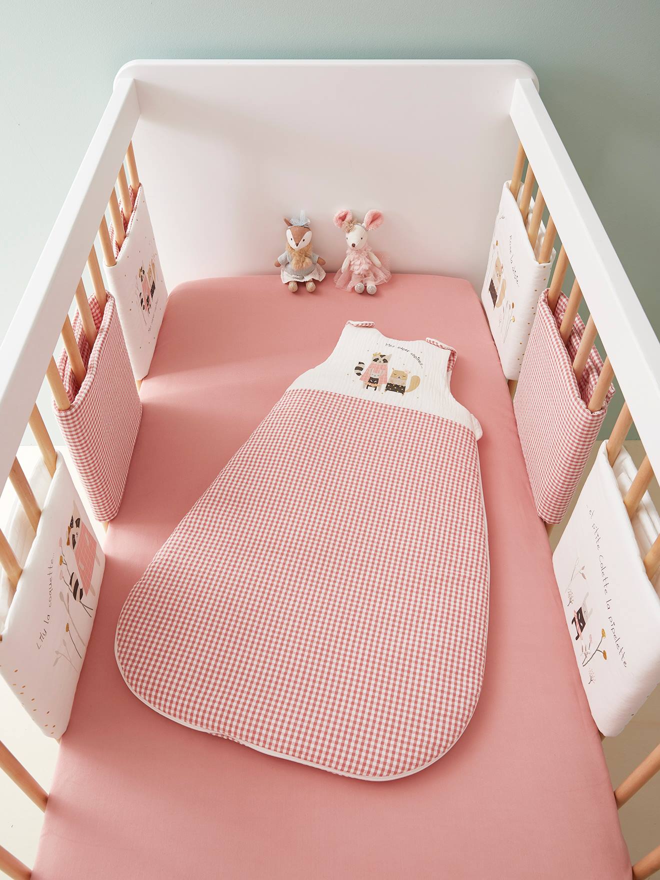 Vertbaudet Tour de lit tour de parc parechocs GIRLY VICHY OekoTex rose cru TU