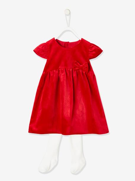 Ensemble robe de Noël en velours avec collant bébé rouge brique 1 - vertbaudet enfant 