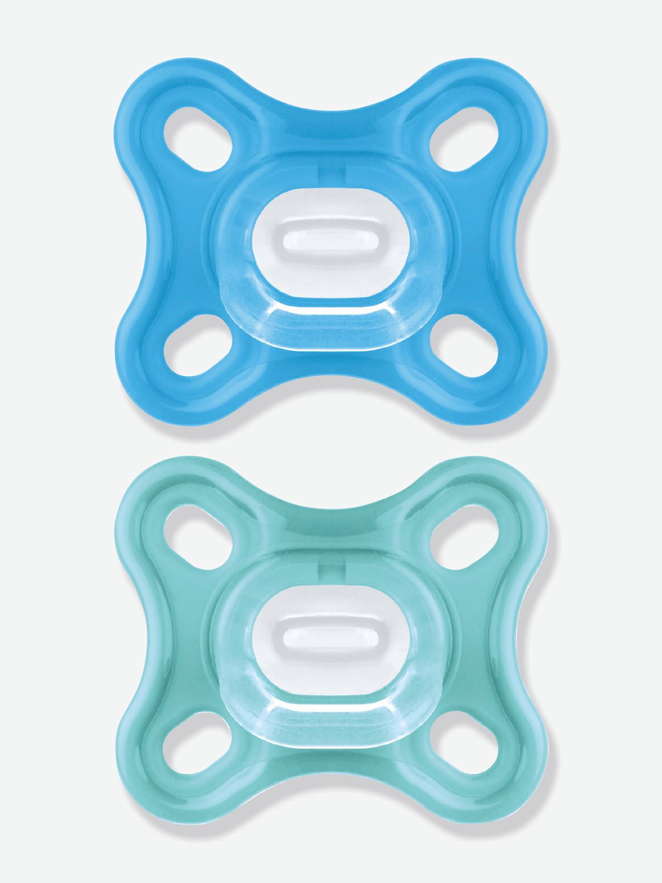 Lot de 2 sucettes nouveau-né en silicone Comfort bleu + vert
