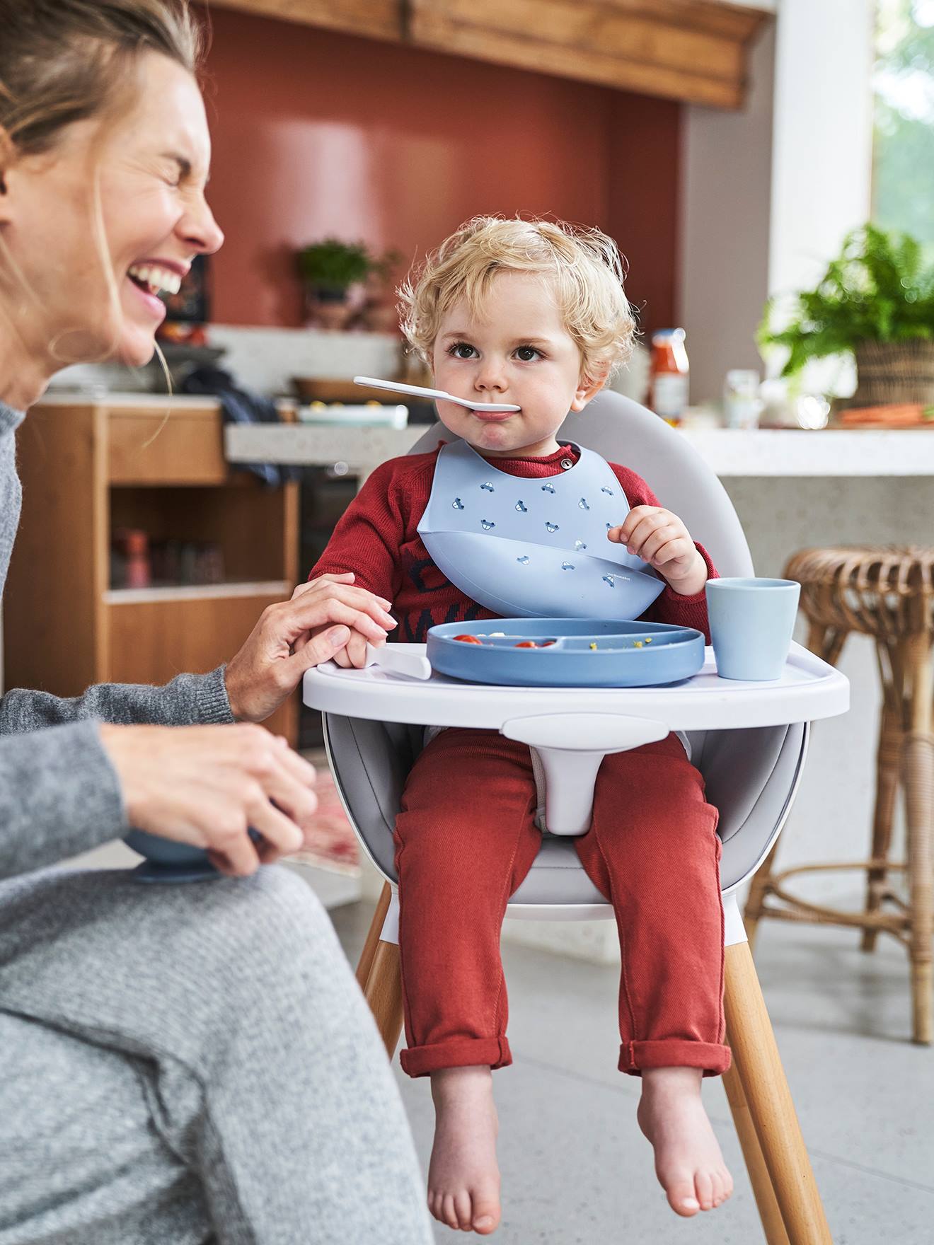 Coffret repas en silicone set baby blue (Vertbaudet) - Image 1