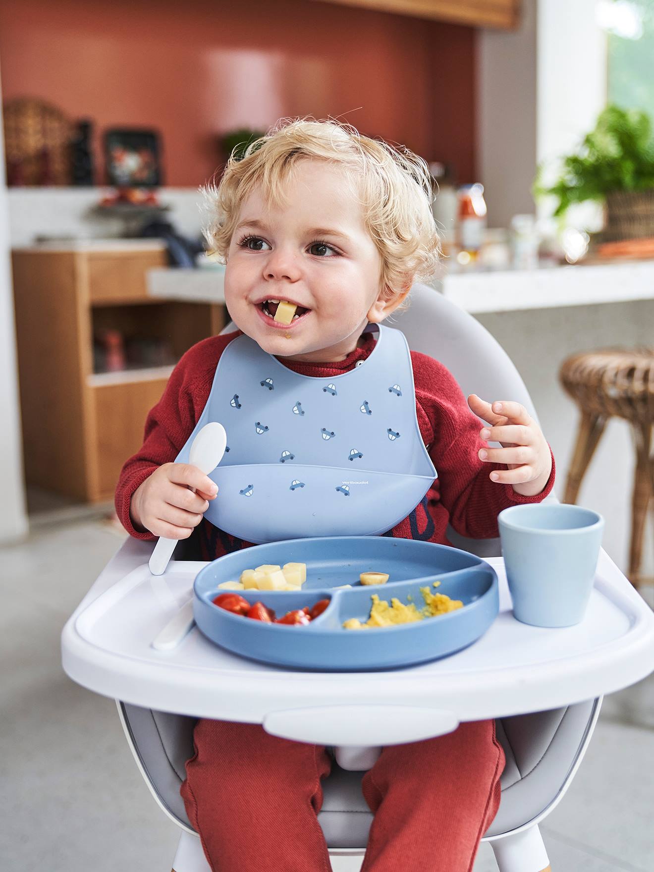 Achat Set repas + couvert Bleu pour enfant - Assiette bébé en gros