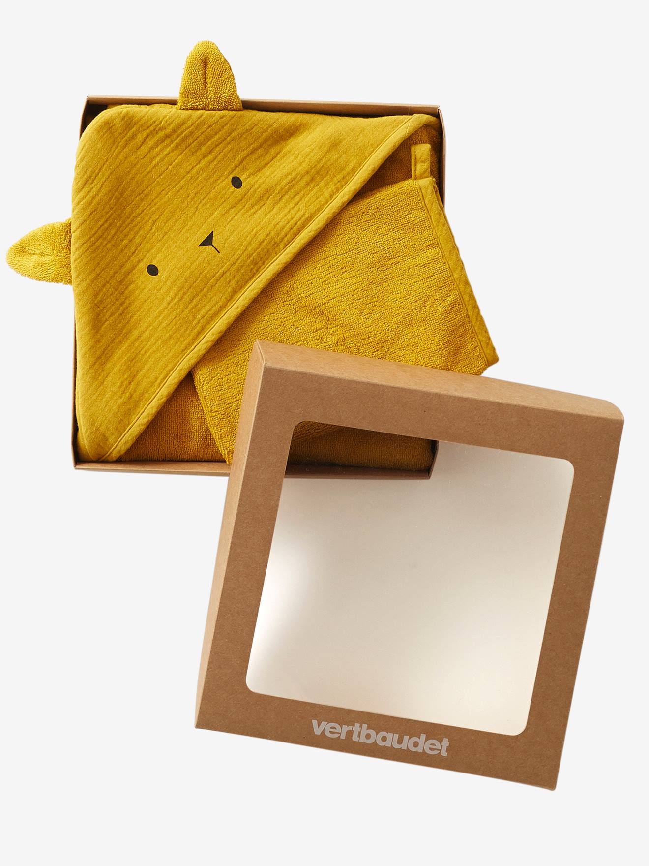 Cape de bain gaze de coton et gant de toilette BIO* ocre (Vertbaudet) - Image 2