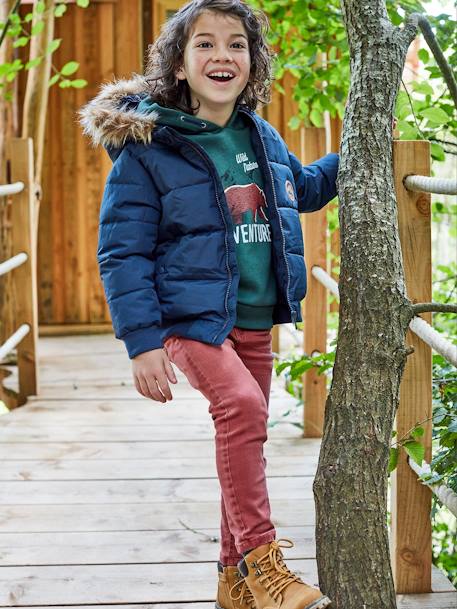 Doudoune à capuche garçon doublée maille polaire garnissage en polyester recyclé encre+Rouge orangé vif 1 - vertbaudet enfant 