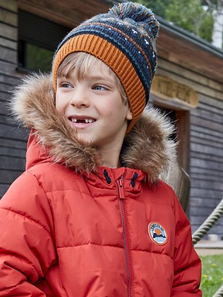 Doudoune à capuche garçon doublée maille polaire garnissage en polyester recyclé encre+Rouge orangé vif 19 - vertbaudet enfant 