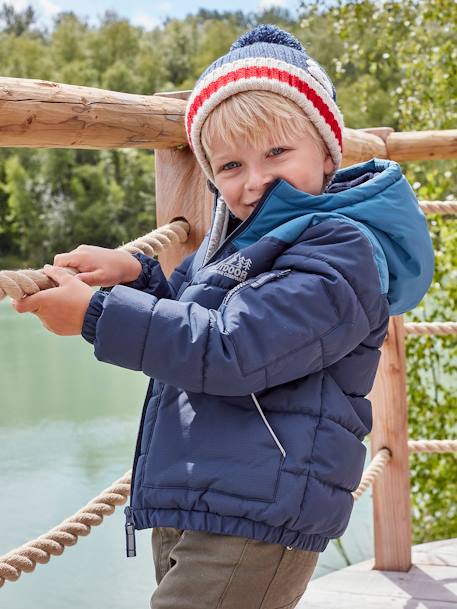 Doudoune à capuche bicolore doublée polaire garçon garnissage polyester recyclé KAKI+Marine 14 - vertbaudet enfant 
