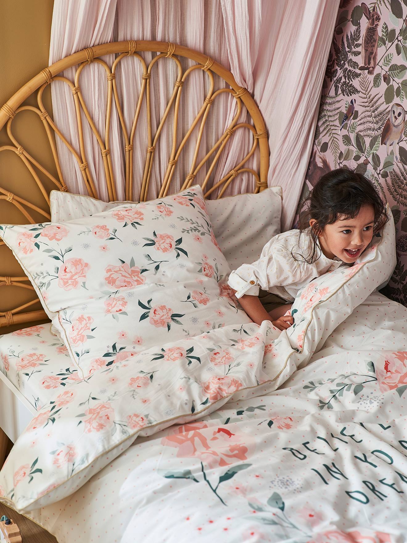 Tête de lit rotin enfant Fleur naturel